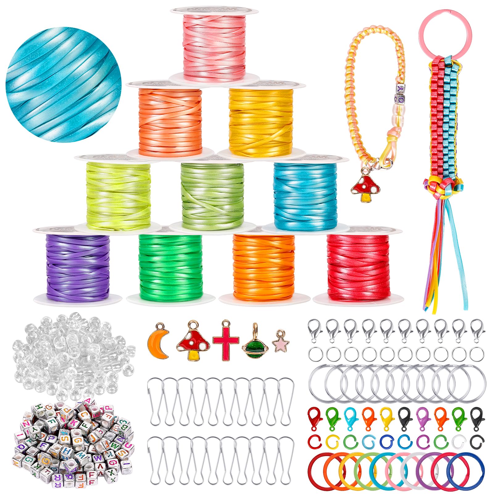 31 Color Lanyard String Kit, Gimp String for Bracelets Boondoggle  Keychains, Plastic Cord with Rings and Hooks (40 Ft Each Roll)