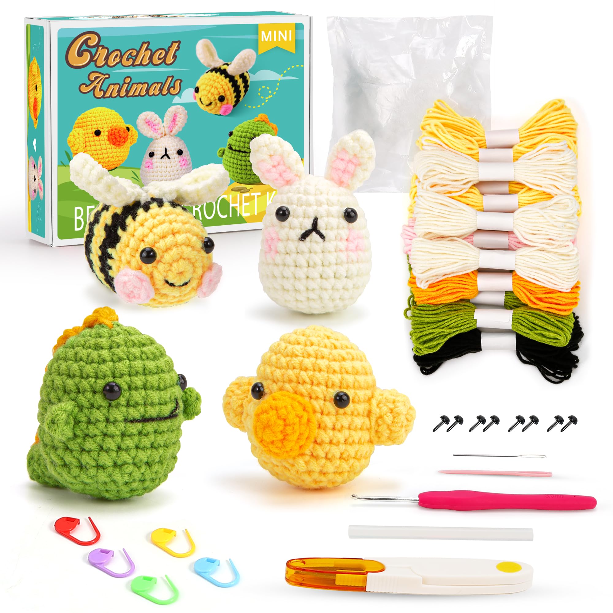  PP OPOUNT Crochet Kit for Beginners- 5 PCS Animal Crochet,  Beginner Crochet Kit for Adults Includes Step-by-Step Instructions and  Video Tutorials, Complete Crochet Set(Patent Product)