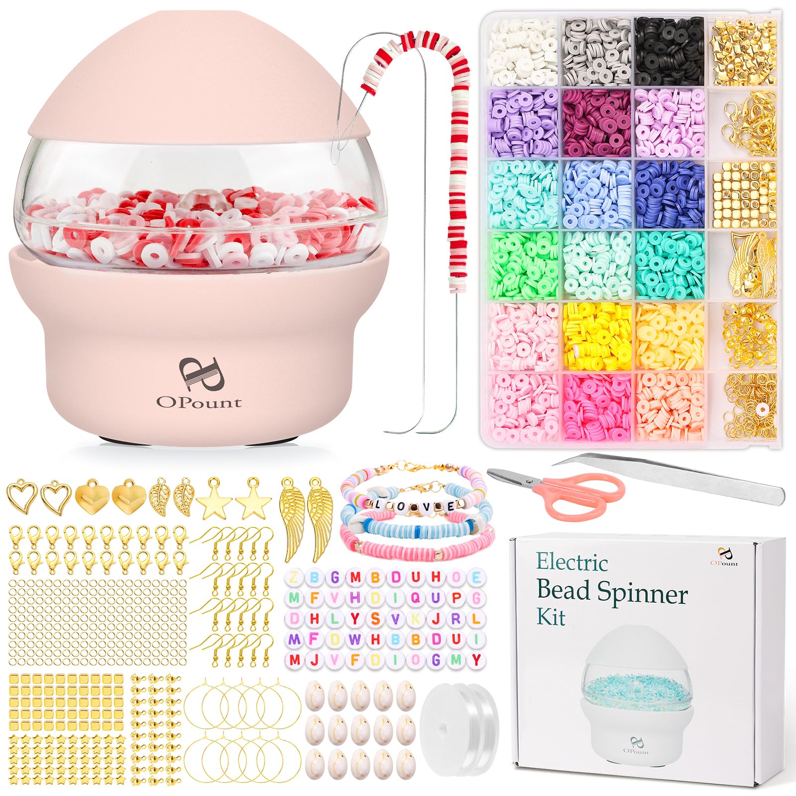 Xinyi Clay Bead Spinner Kit, 3600 Pcs Electric Bead Spinner for Jewelry Making with 18 Colors Clay Beads and Beading Accessories for Making Waist, Bracelets