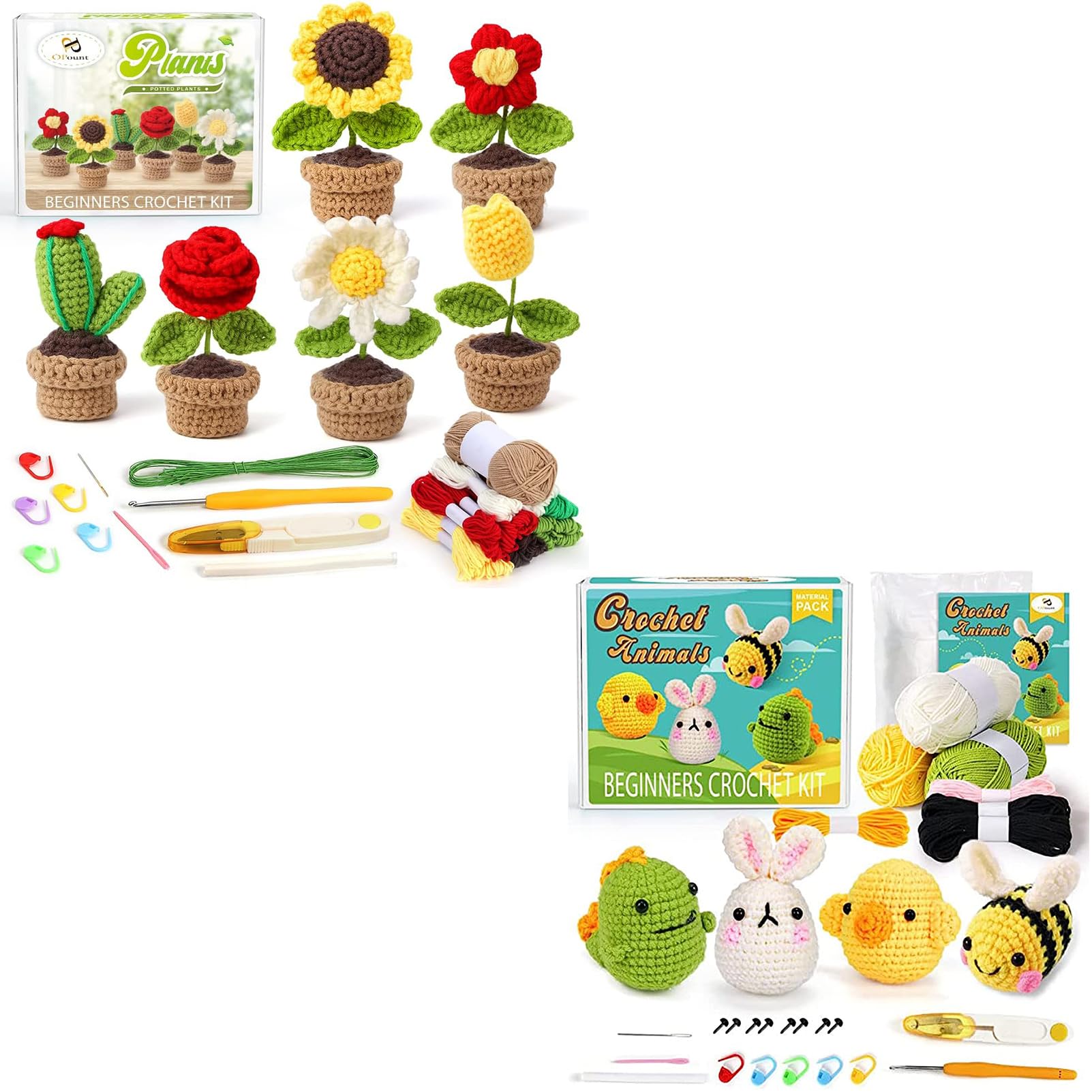 Crochet Kit for Beginners - 6Pcs Coasters in a Plant Pot Crochet Start  Kit,Beginner Crochet Kit with Crochet Hooks, Yarn 